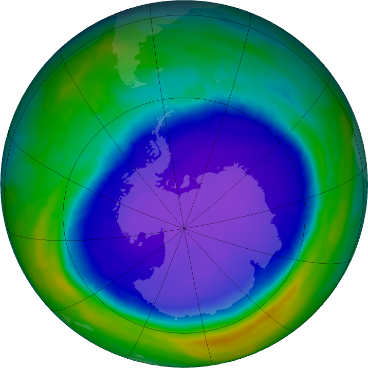 Antarctic ozone map for 14 October 2015
